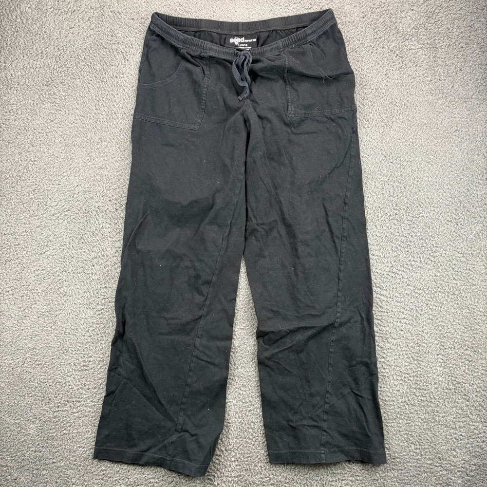 Seed Supply Co Womens Black  Organic Cotton Wide Leg Lounge Pants Size L 12/14